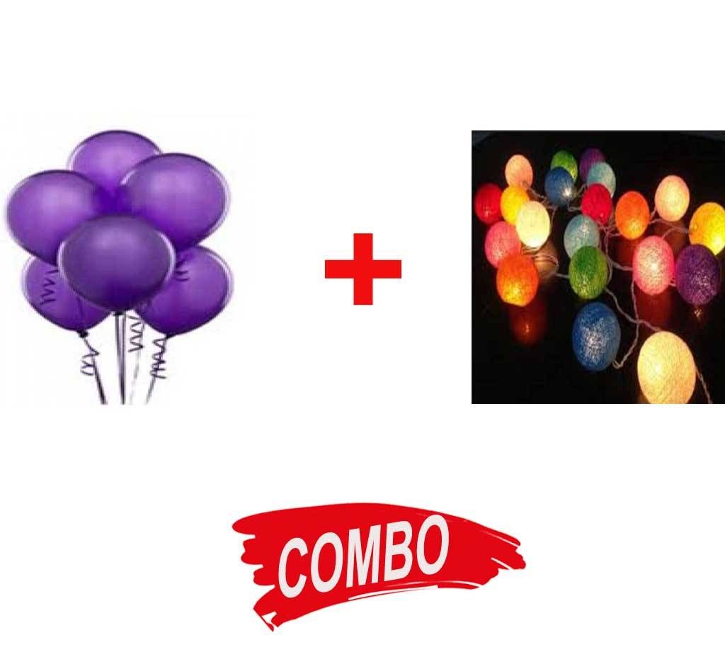 Balloon (100 pcs) + Fairy Lights of Cotton Ball Lights Combo Offer