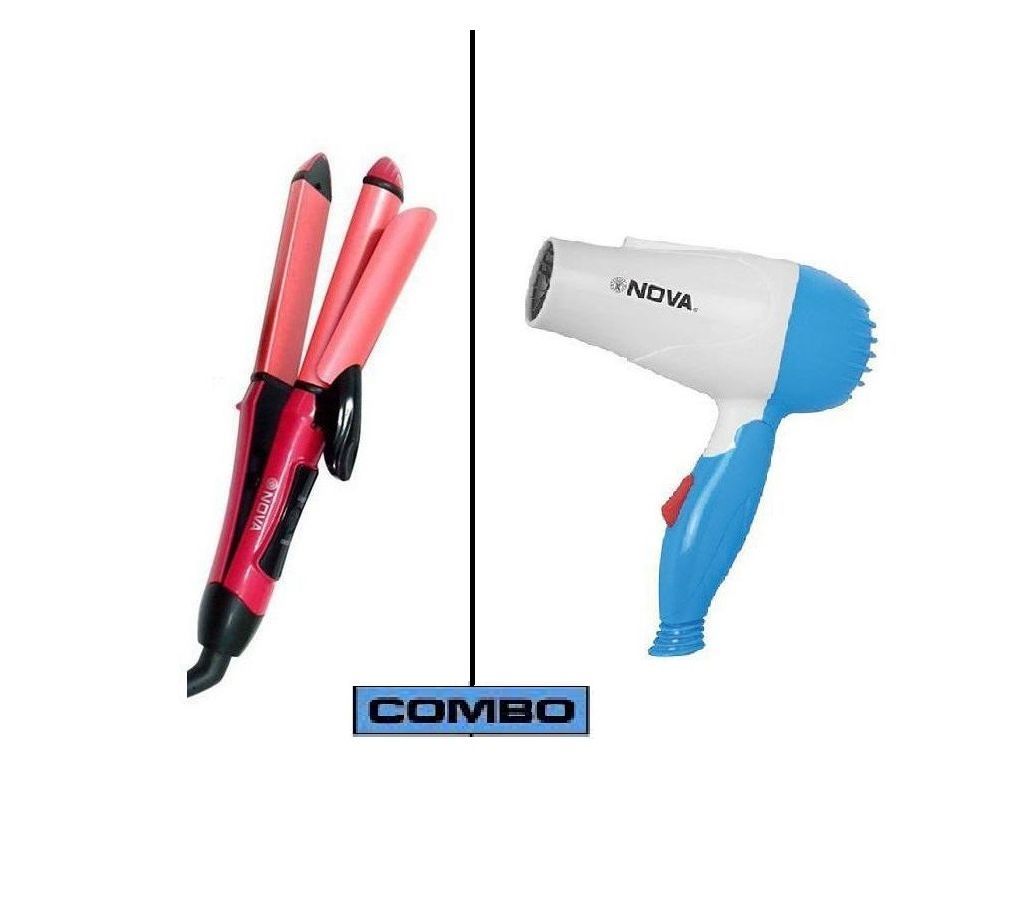 Combo Pack of Kemei Hair Straightner and Nova Hair Dryer - Pink
