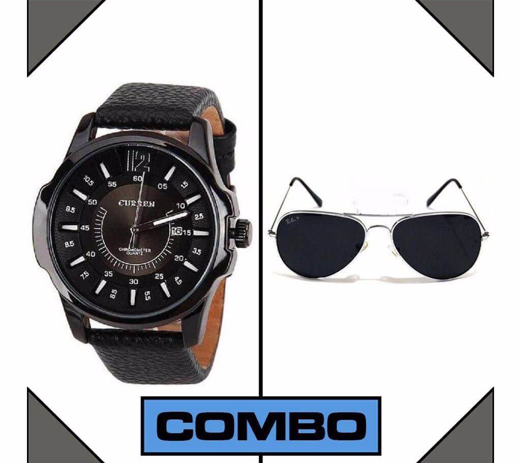 RAY BAN Sunglasses + CURREN রিস্ট ওয়াচ কম্বো