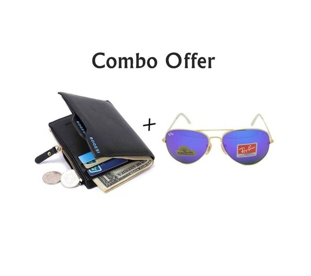 Leather Wallet + RayBan Men's Sun glass Combo Offer  