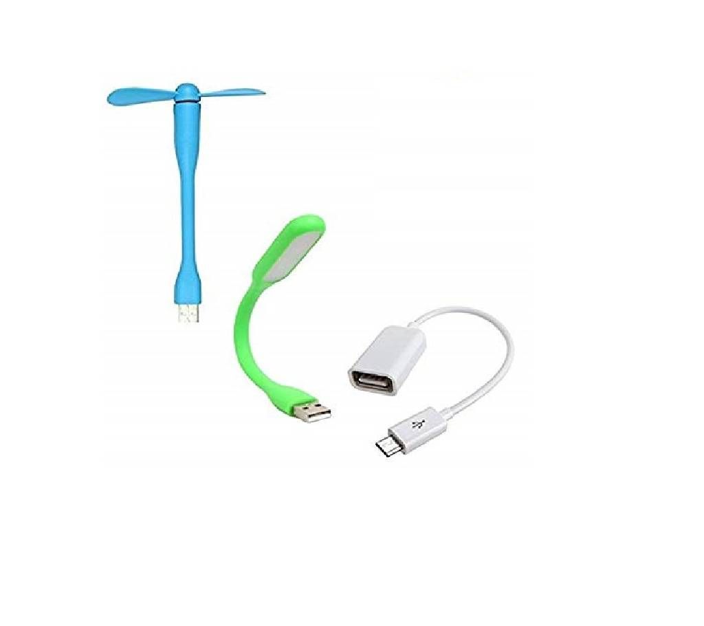 USB fan+LED light+OTG cable combo