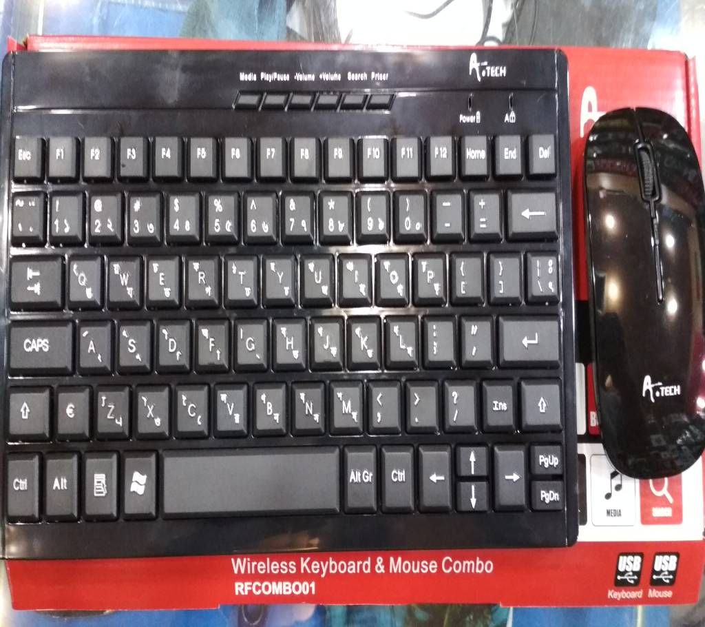 A.Tech Mini Wireless Keyboard and Wireless Mouse Combo - Black