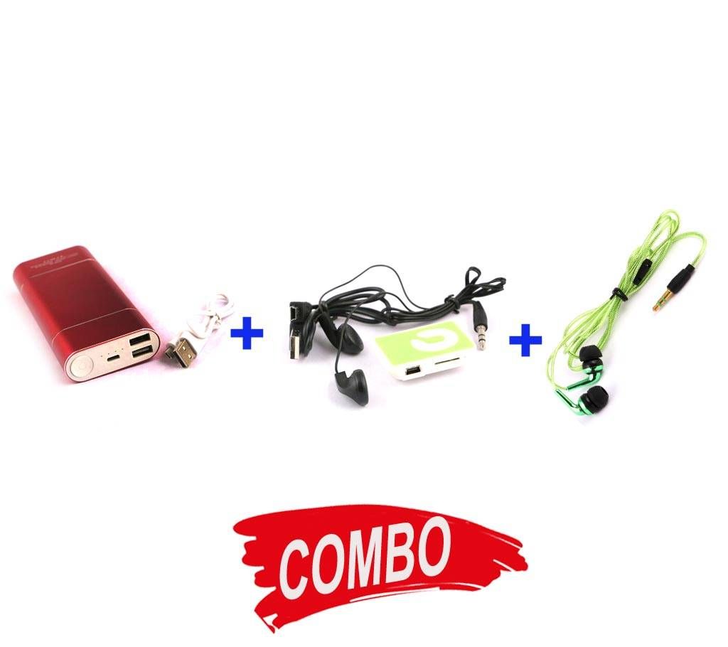 Chinese Earphone + Colourful Power bank 16800 MAH +Super Mp3 Combo Offer 