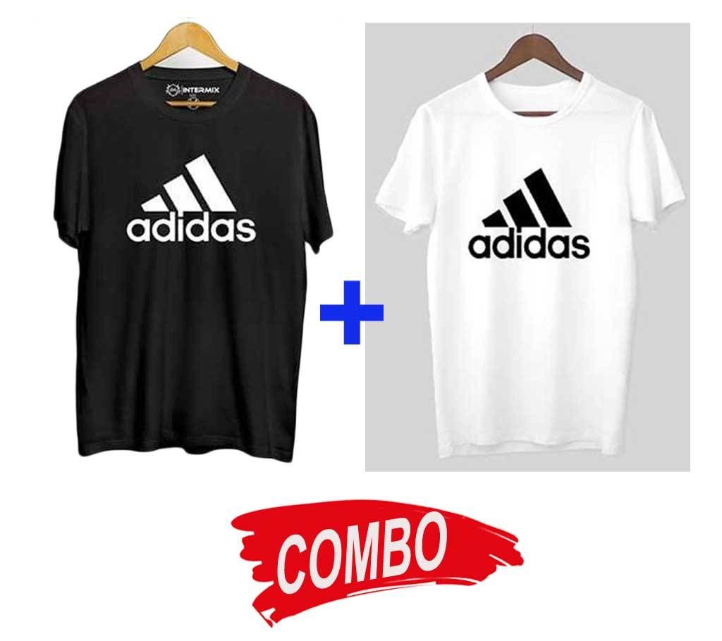 Adidas Black & White Cotton Short Sleeve Tshirt Combo for Men