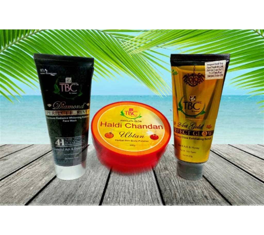 TBC Haldi Chandan + TBC Diamond Forever + TBC Gold Scrub Combo India