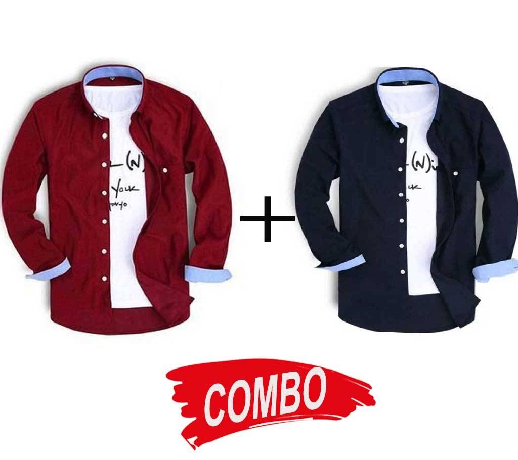 INDIAN FULL SLEEVE CASUAL SHIRT (2 Pieces) Combo Offer