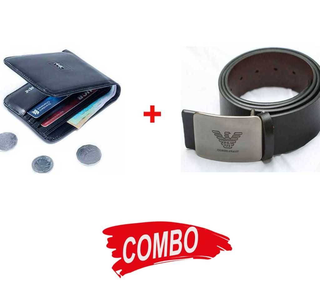 Maverick Leather Casual Belt For Men Black+Menz Artificial Leather Wallet Combo 