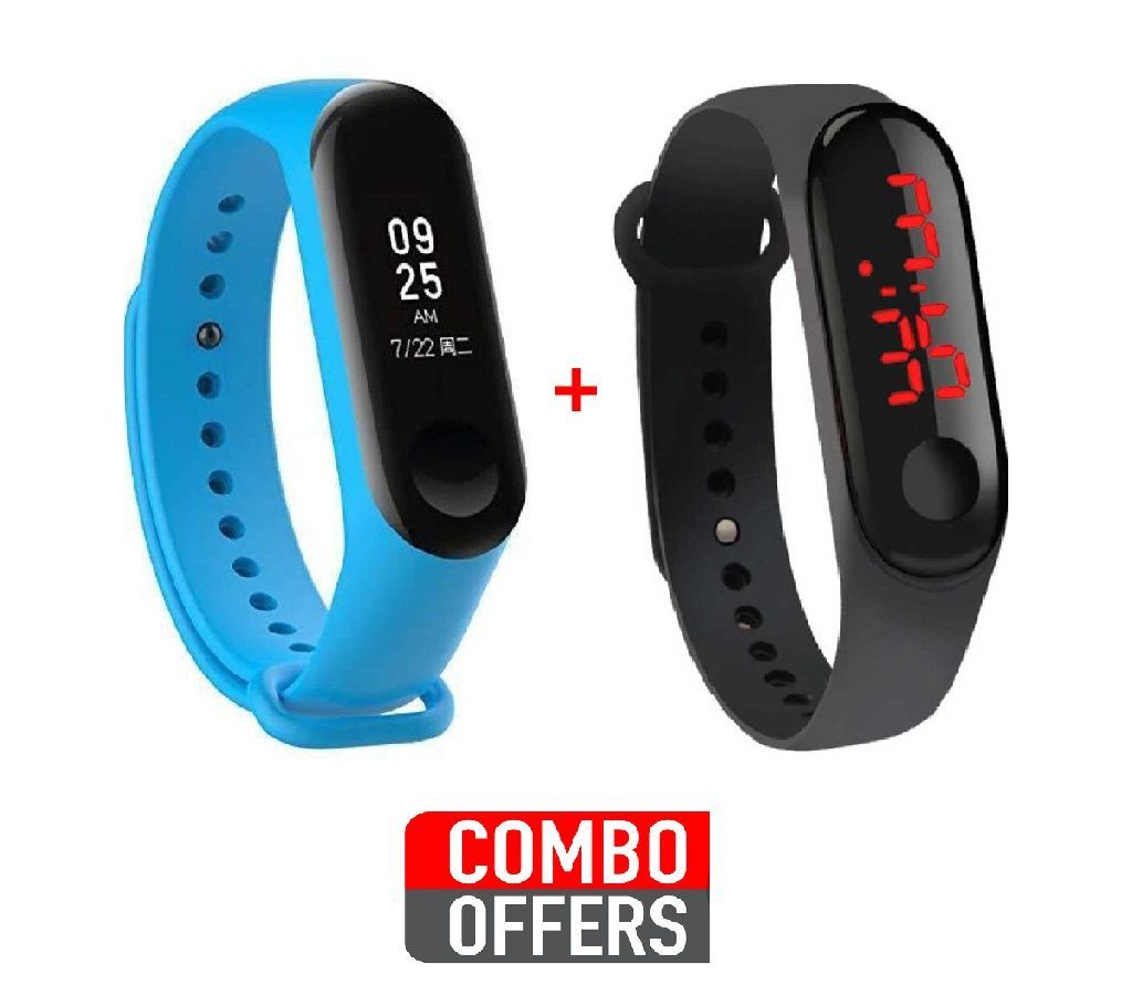 COMBO Push Type Bracelet Led Digital Smart band- Black & blue