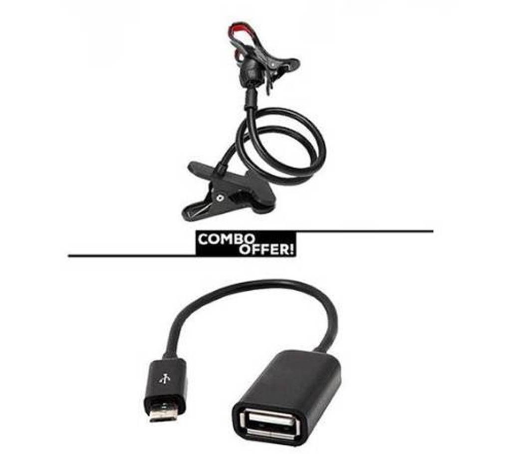 Combo Of 360 Rotate MobileStand & Micro USB OTG Cable