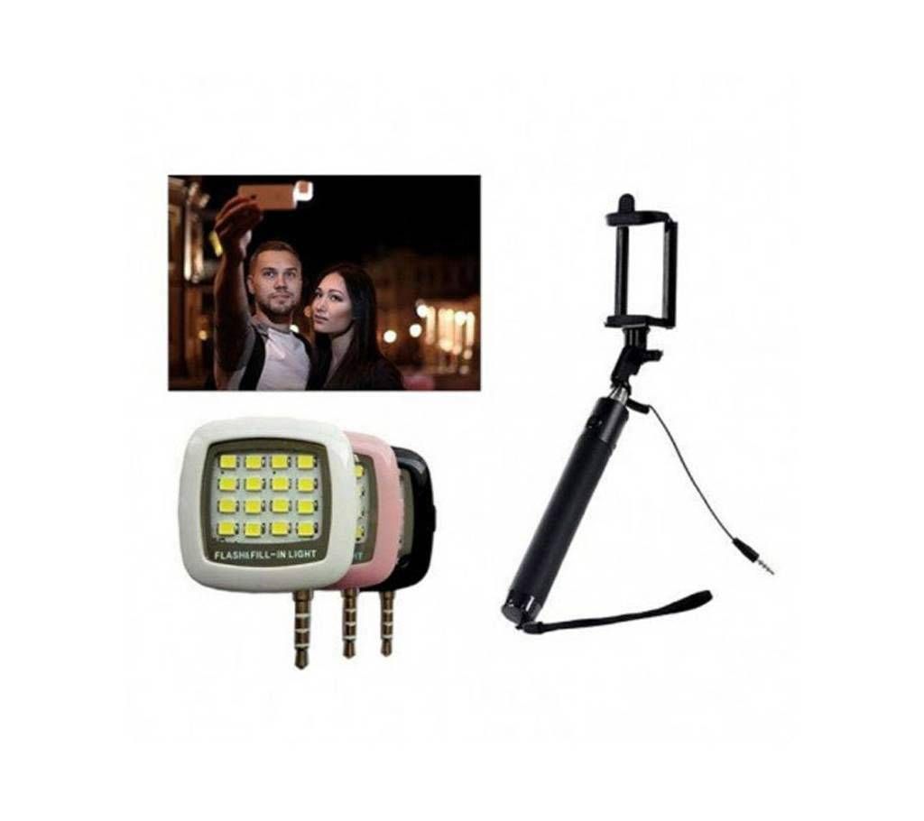 LED Selfie Flash Light + Selfie Stick - Combo Pack 