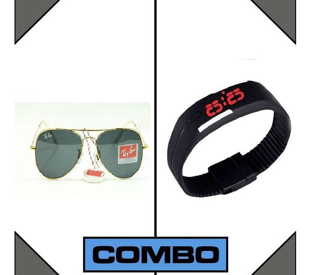 LED Watch and RayBan (Copy) Sunglasses Combo