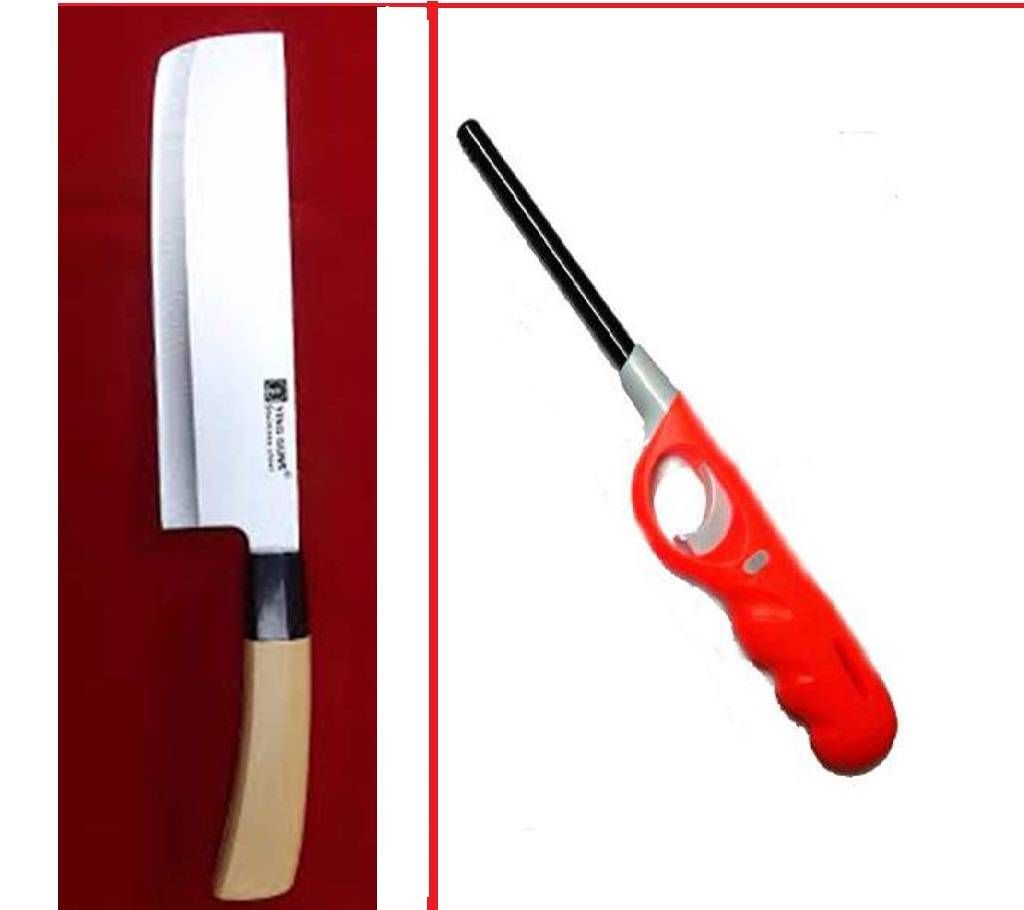 Combo Wooden Slim Kitchen Knife + Kitchen Gas Lighter (1)