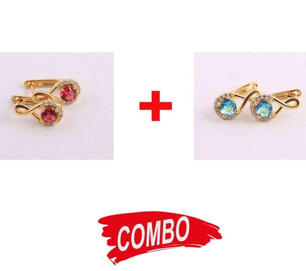 Golden and Sky Blue + Golden and Red Diamond Cut Earring Combo Offer