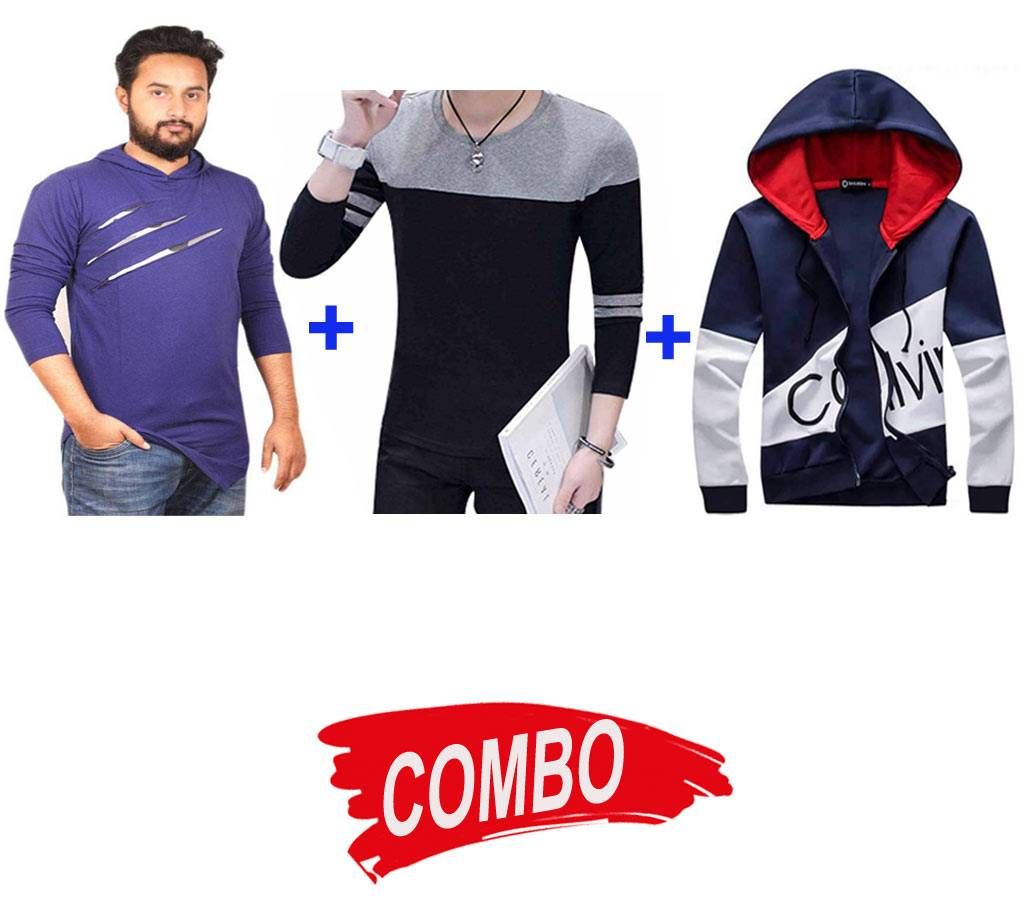 2pcs Men's Long Sleeve Hooded T-Shirt+ Gents cotton hoodie 