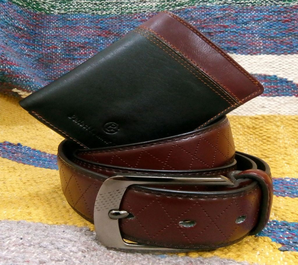 Chocolate Casual Belt and Black Wallet Combo For Men