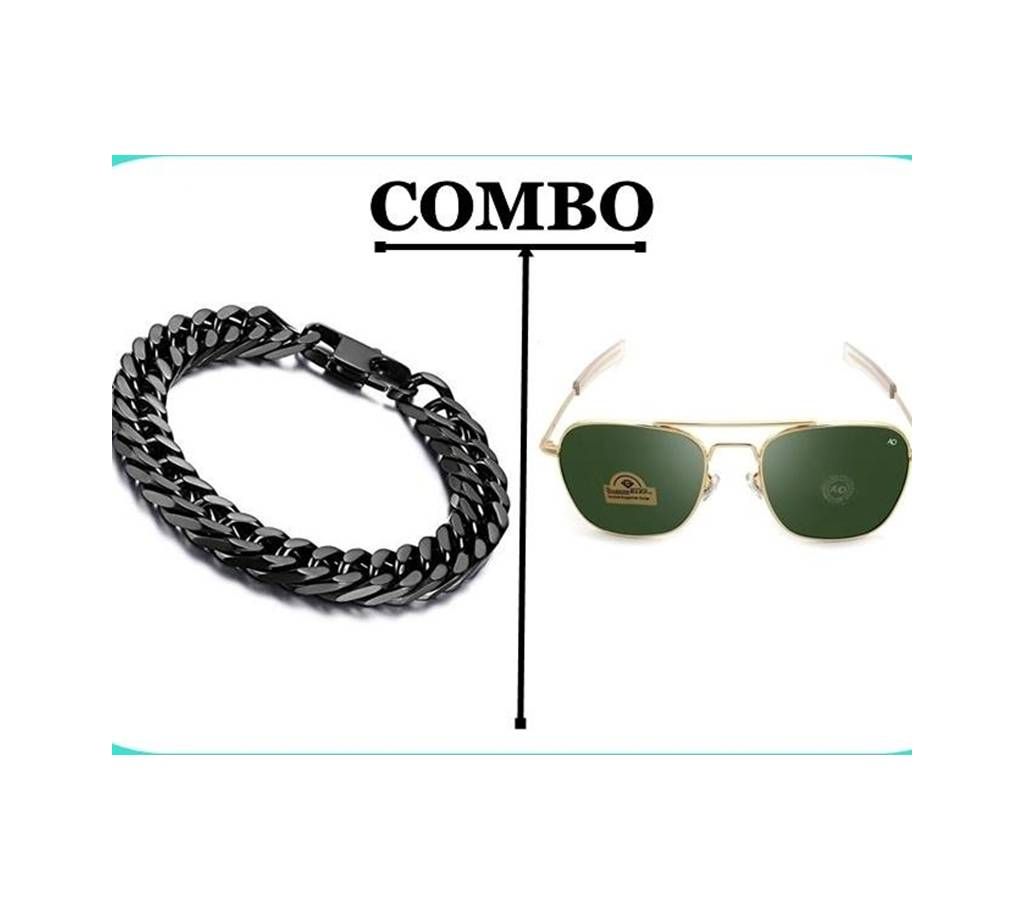 Pack of Stainless Steel Mens Bracelet & AO Men's Sunglasses