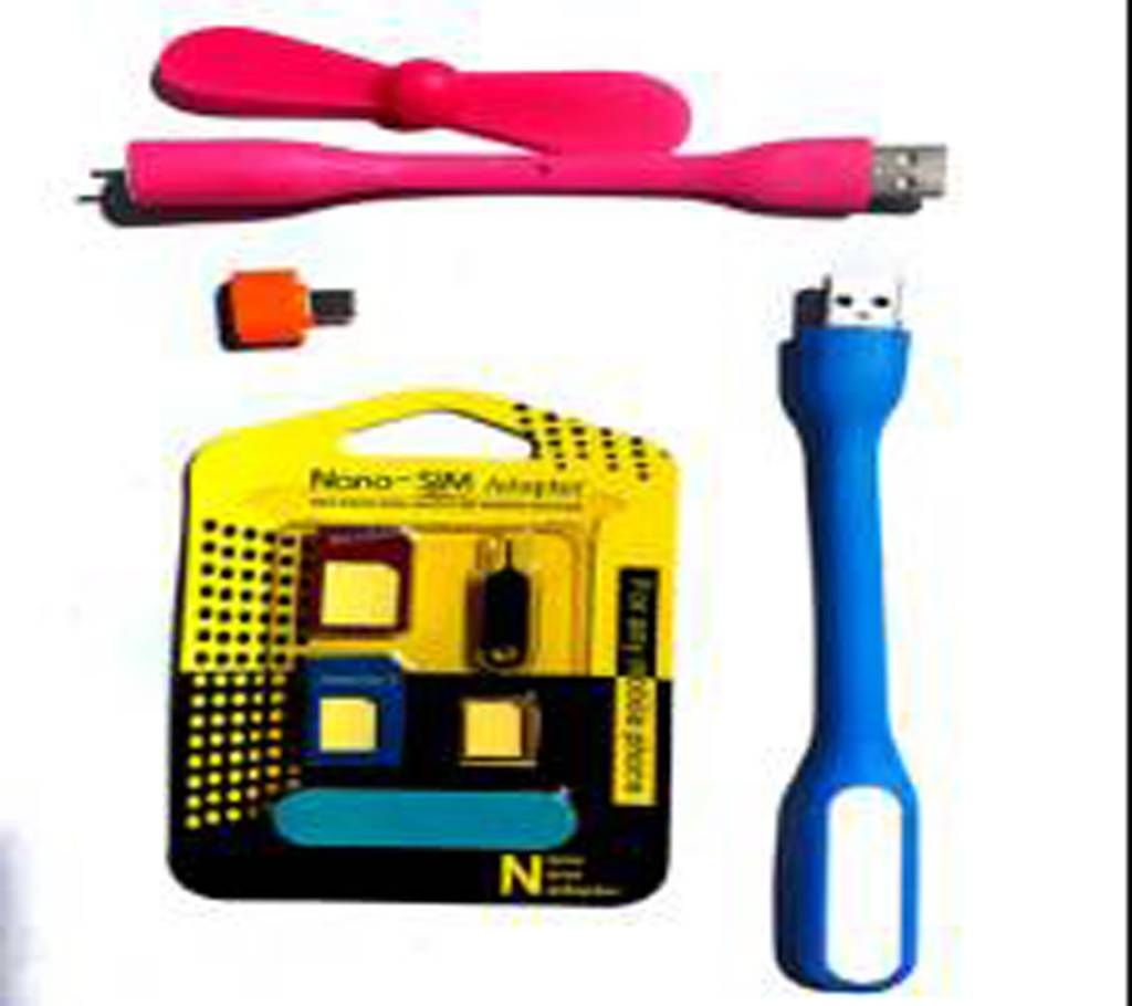 USB Fan Light And Nano SIM Card Adapter  OTG Combo 
