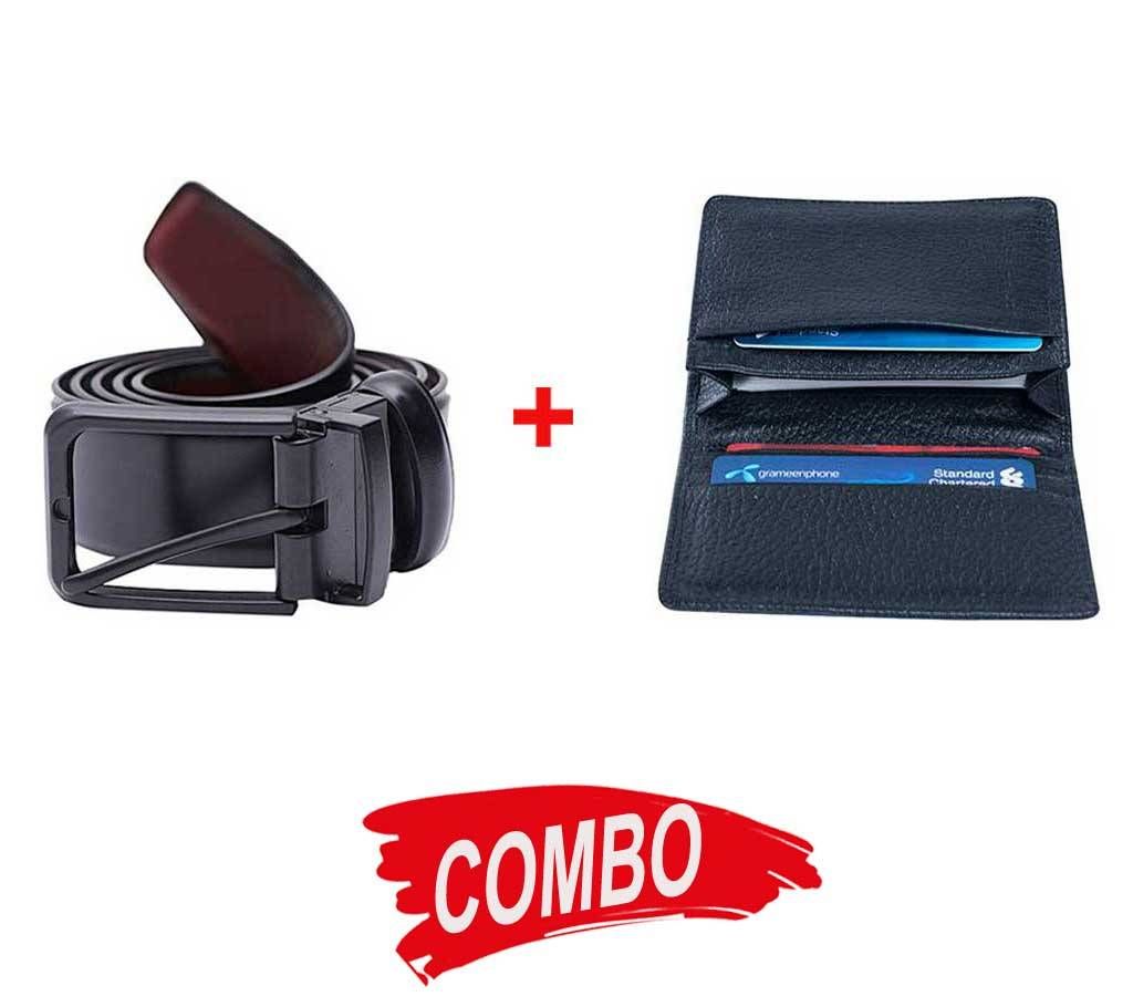 Menz Artificial Leather Formal Belt+Genuine Leather Card Holder Combo 