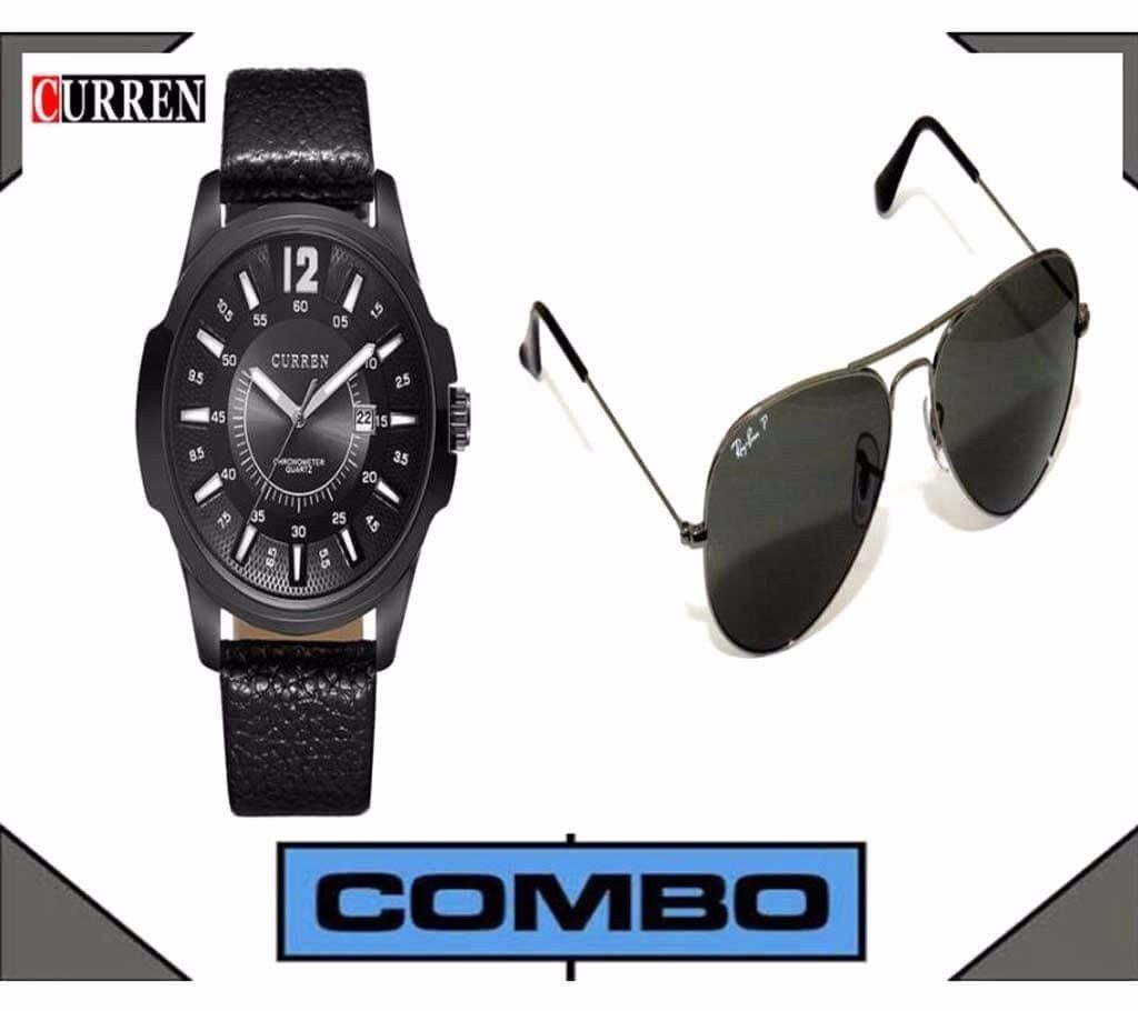 Curren Men's Watch+Ray Ban Men's Sunglasses Combo