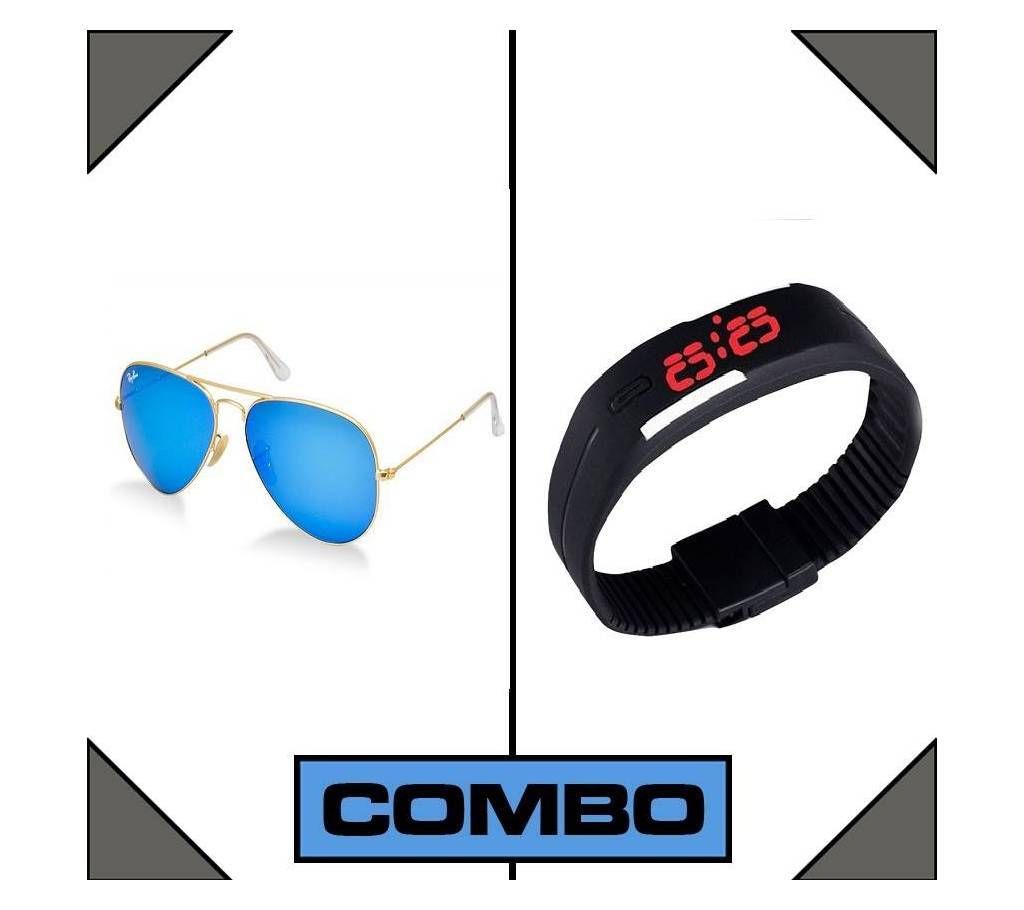LED Watch and RayBan Men's Sunglasses Combo