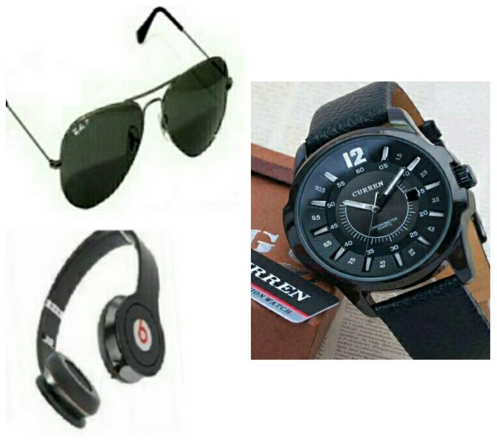 CURREN Gentts Watch (Copy) + Beats Solo HD Wired Headphones (copy) + Ray ban sunglasses (copy) combo offer 