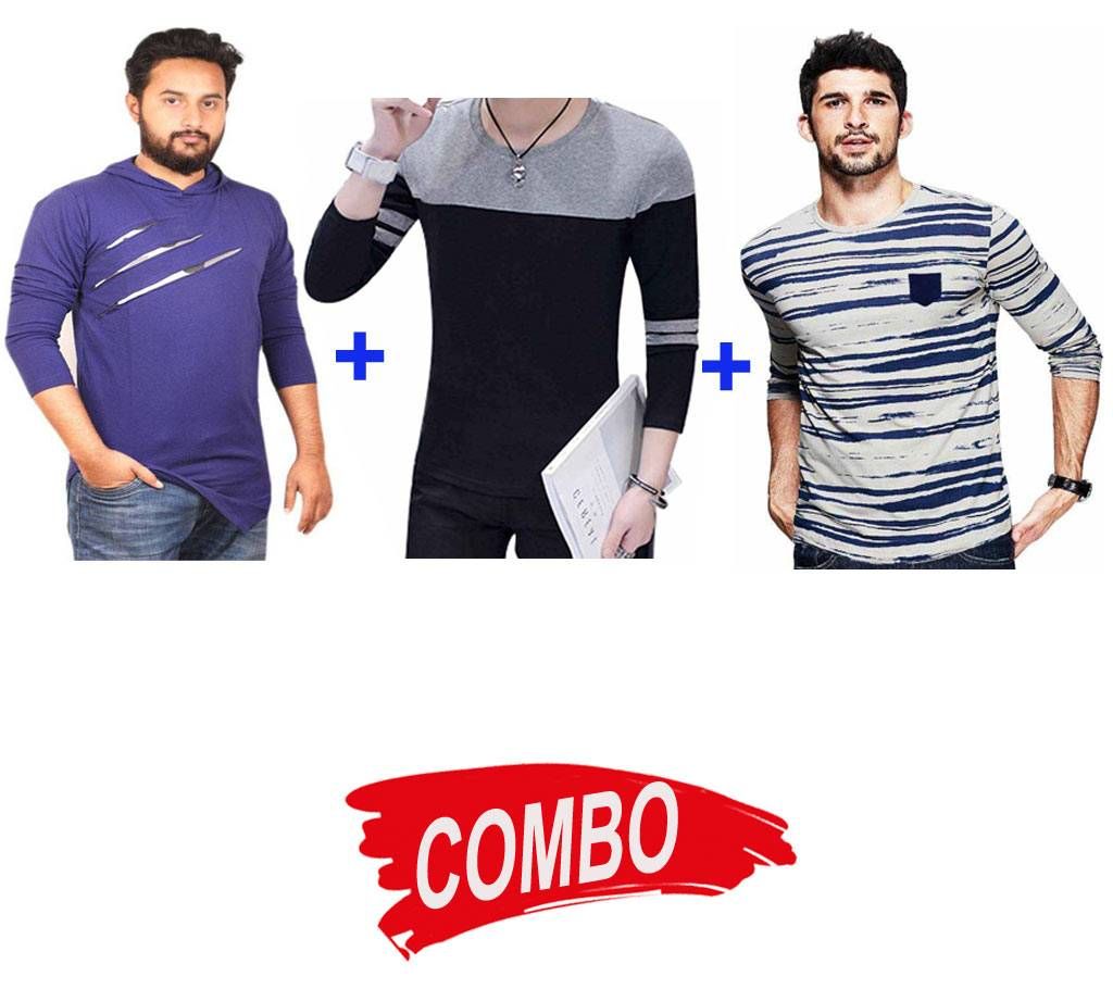 3pcs Men's Long Sleeve Hooded T-Shirt Combo 