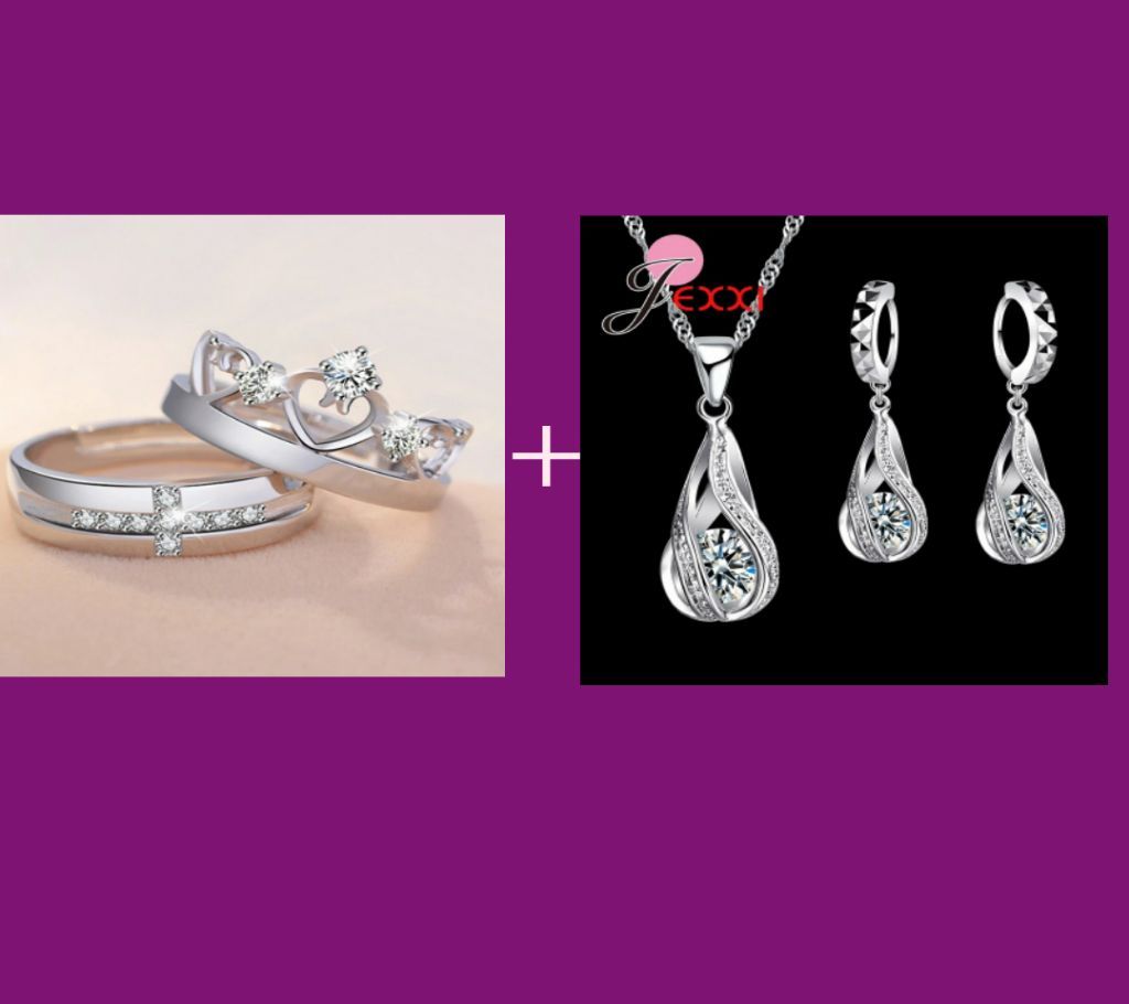 Prince And Princess Crown Couple Ring And Jewellery Set
