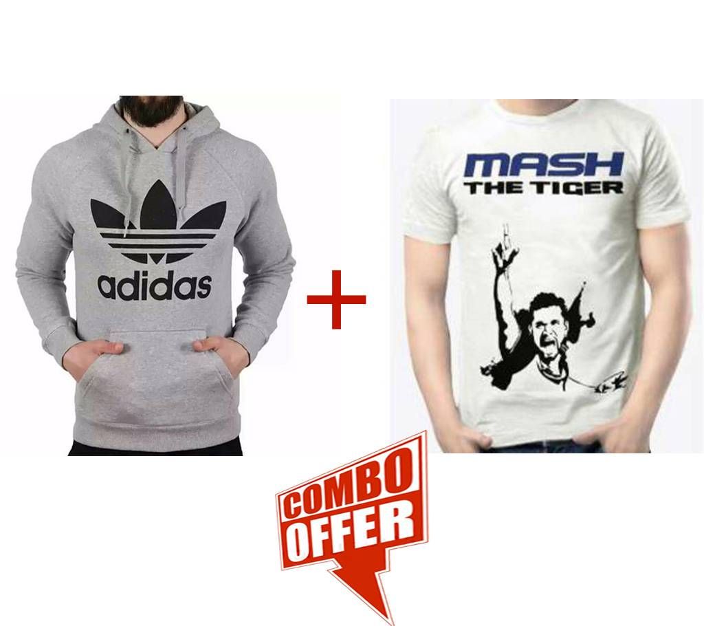 Menz Cotton Full Sleeve Hoodie + Mashrafi half sleeve T-shirt Combo Offer 