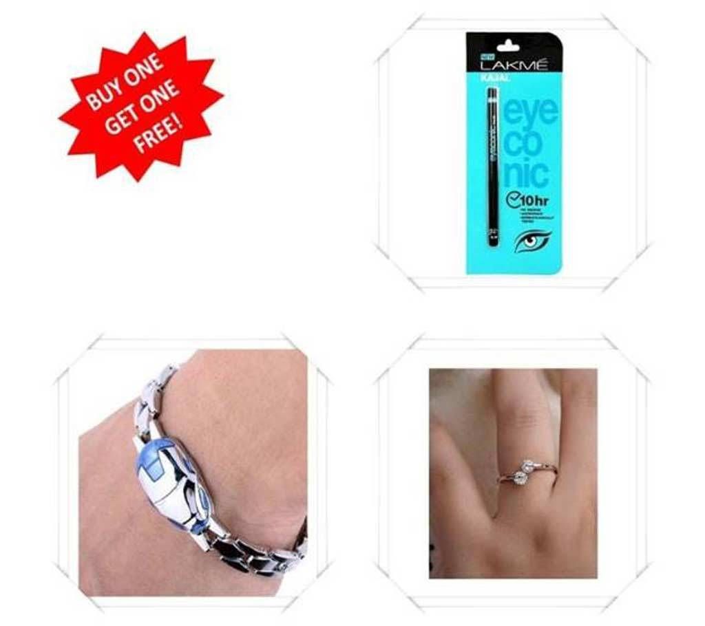 Buy One Finger Ring & Iron Man Mask Bracelet LAKME Kajal Free