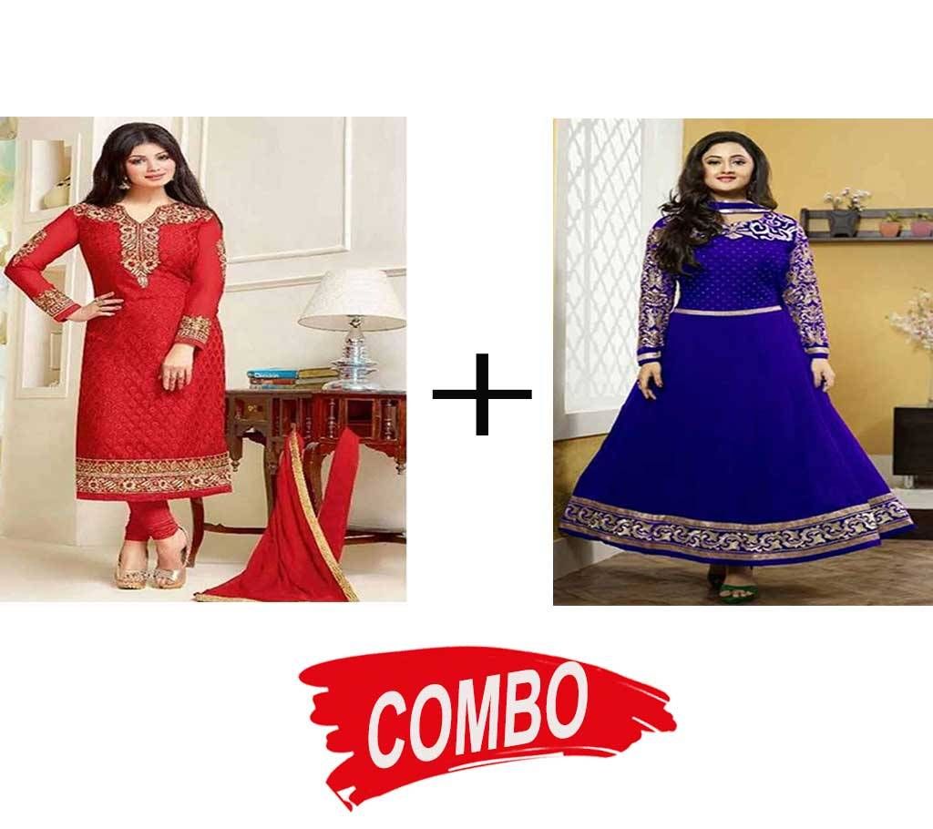 Unstitched Block Printed Voyel Cotton Salwar Kameez - Copy (2 Pieces) Combo Offer