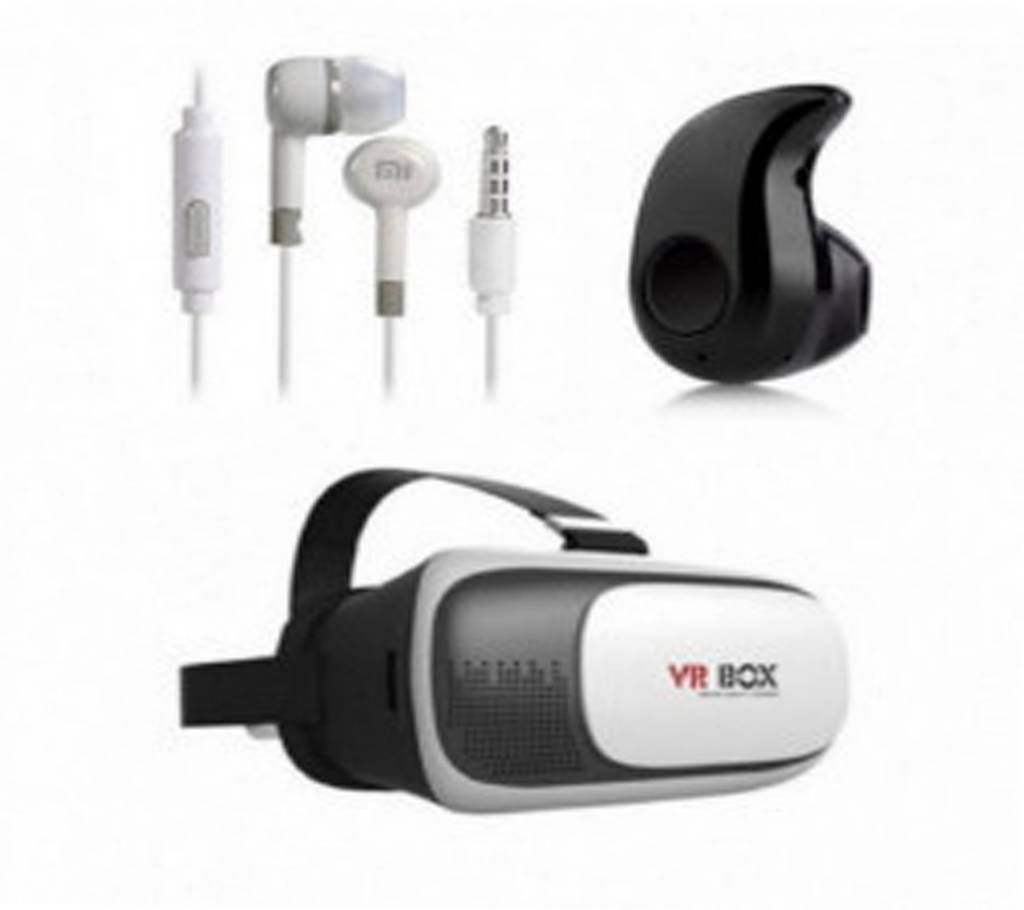 Combo of VR BOX+Bluetooth Earphone+ MI Headphone(copy)