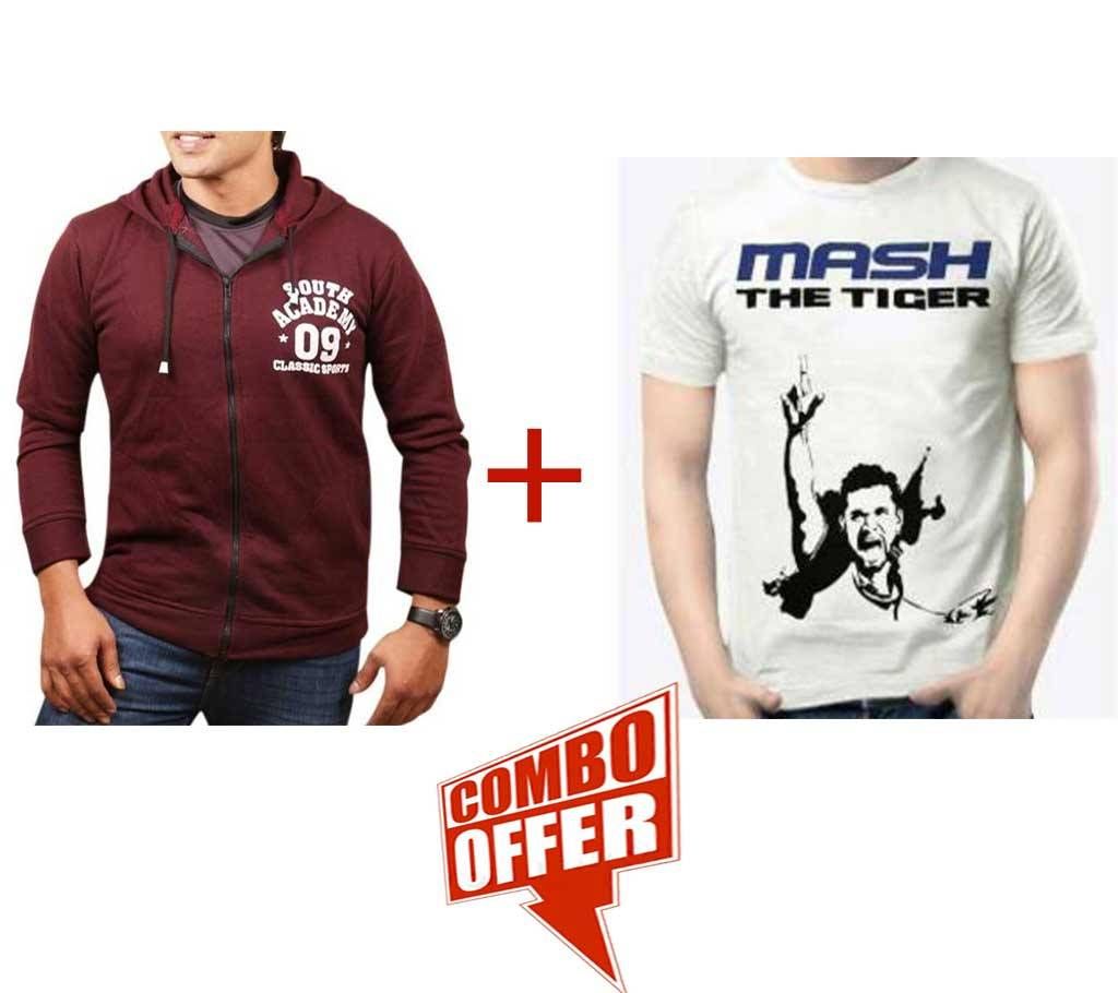 Menz casual full sleeve Hoodie + Mashrafi half sleeve T-shirt Combo Offer 