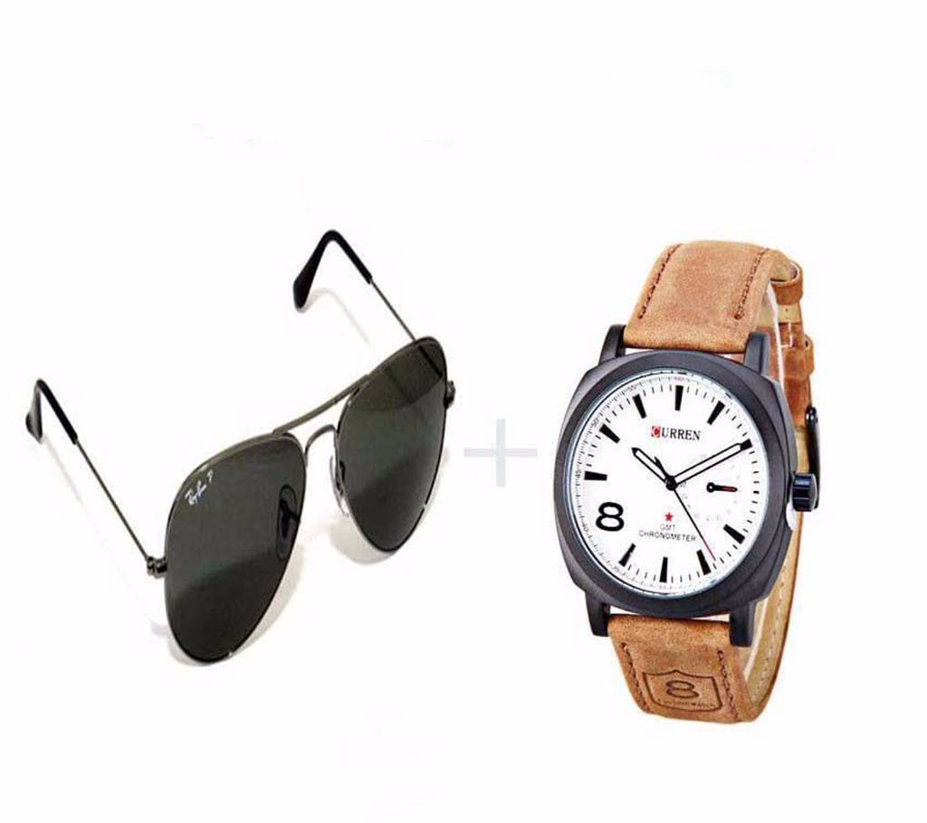 Combo Of Curren Wrist Watch + Ray-Ban Sunglasses (Copy) - 20% Discount
