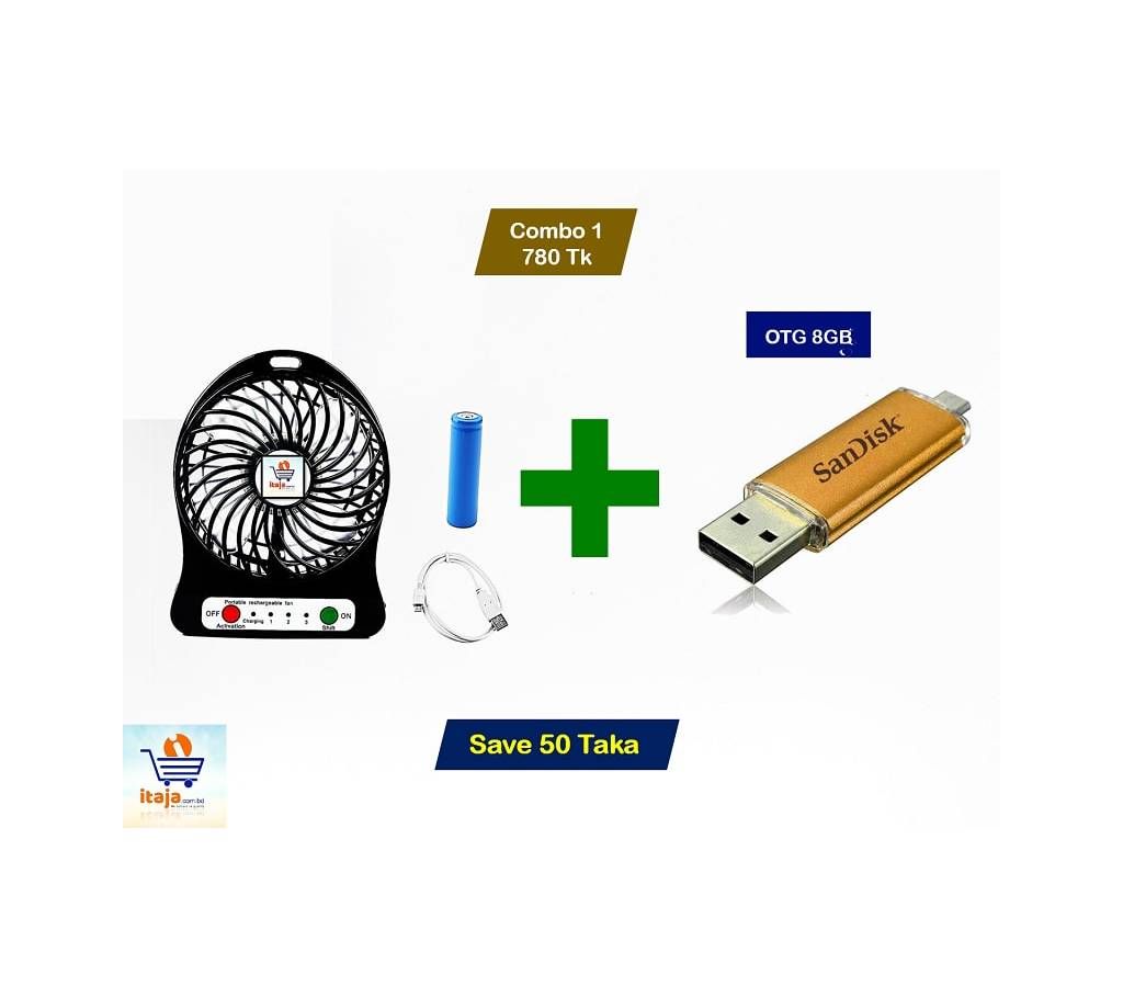 USB Rechargeable Mini Fan + Pendrive Combo pack 1