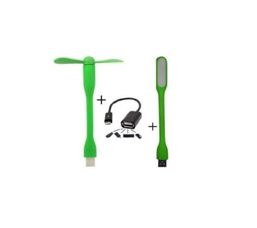 combo of USB fan+USB light and OTG
