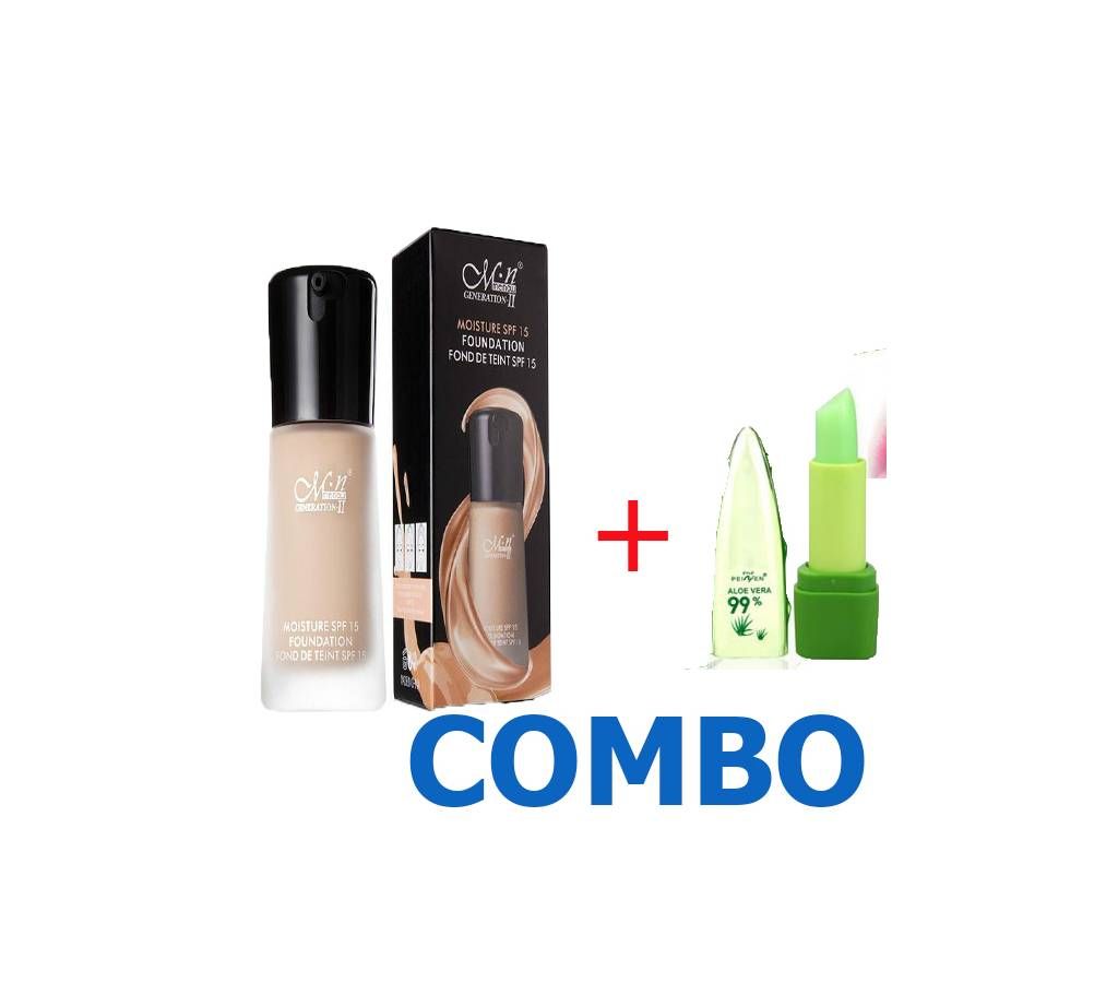 MENOW Moisture SPF 15 Foundation With lip gloss (Combo)