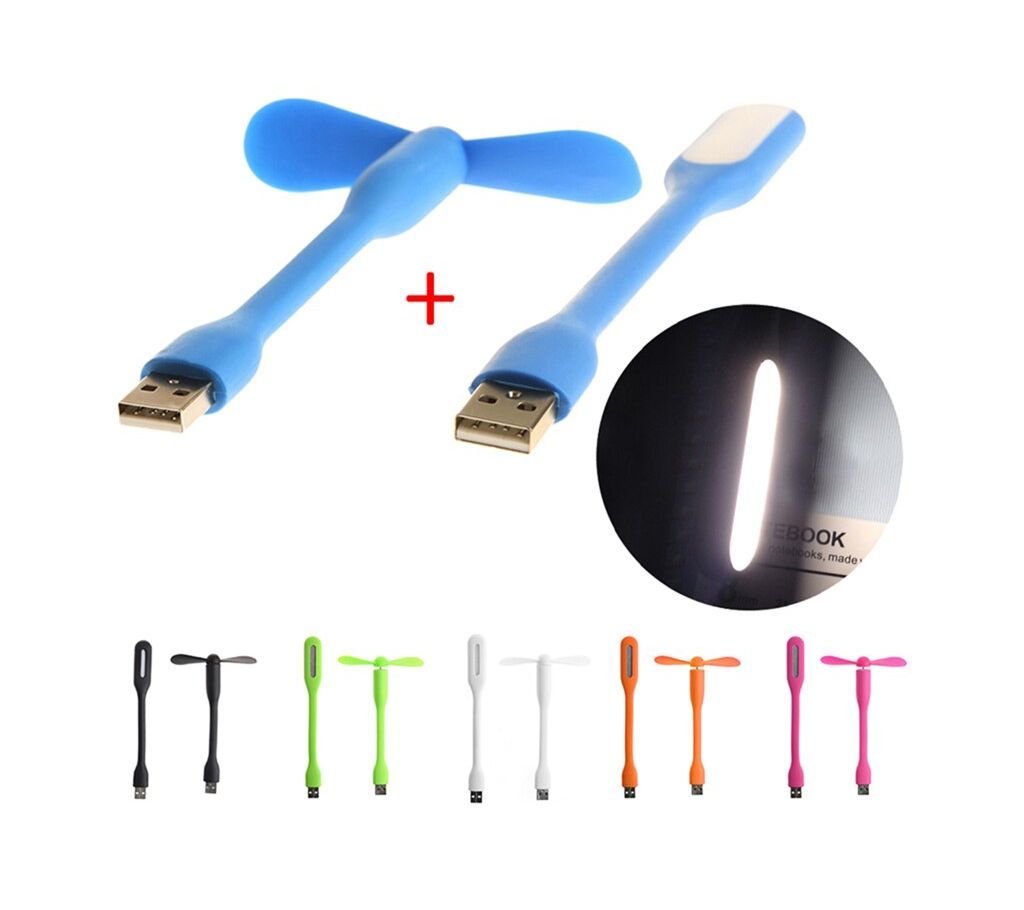 Portable Mini Usb Fan And Light (2 pecs) Combo offer 