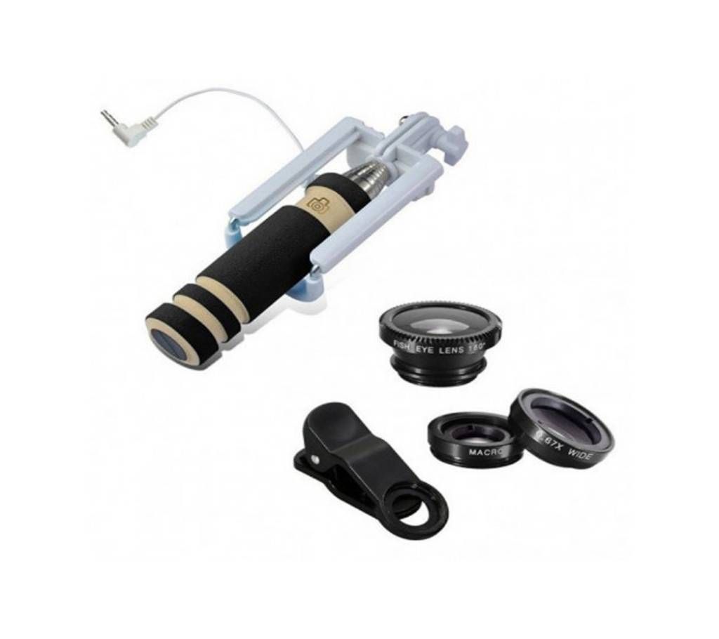 Universal Clip Lens & Selfie Stick Combo Pack
