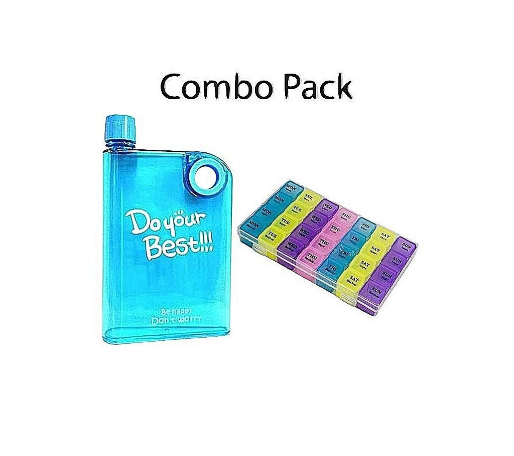 Combo of Notebook Water Bottle 380ml and 7 Days Mini Pill Box Medicine Container