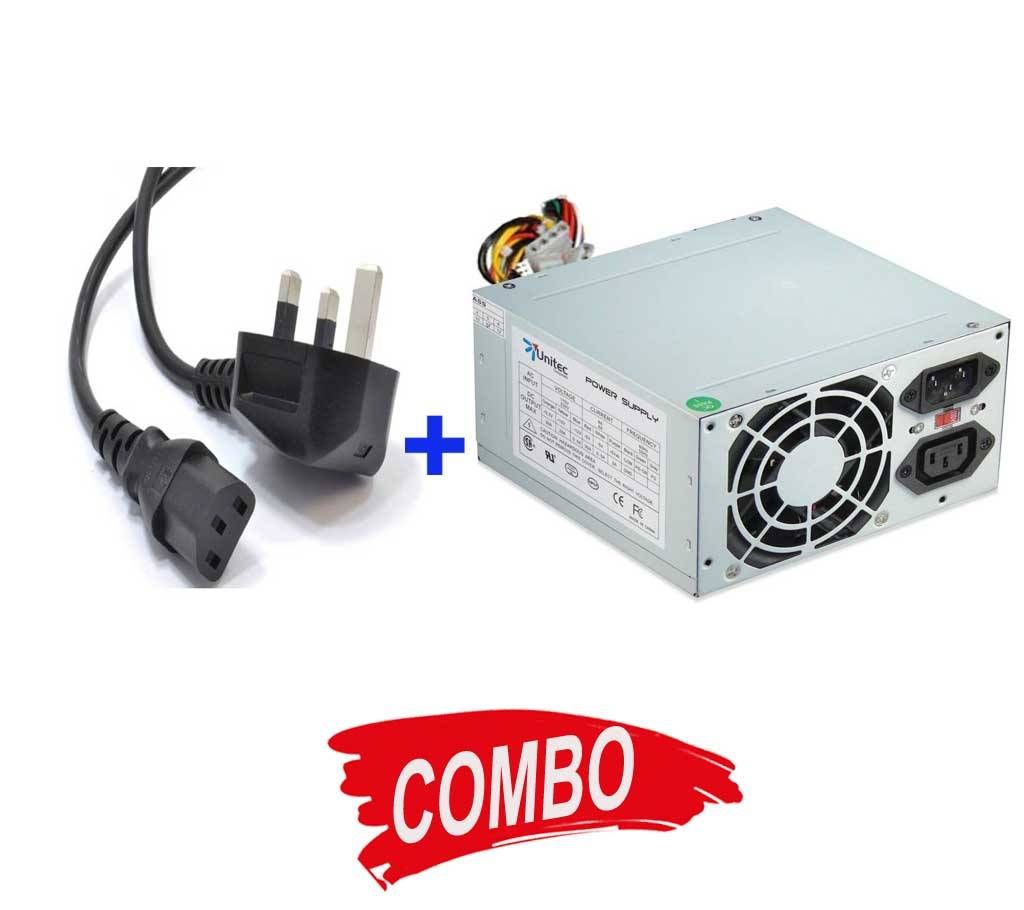 Computer Power Supply (500W) + PC Power Cable Combo Offer