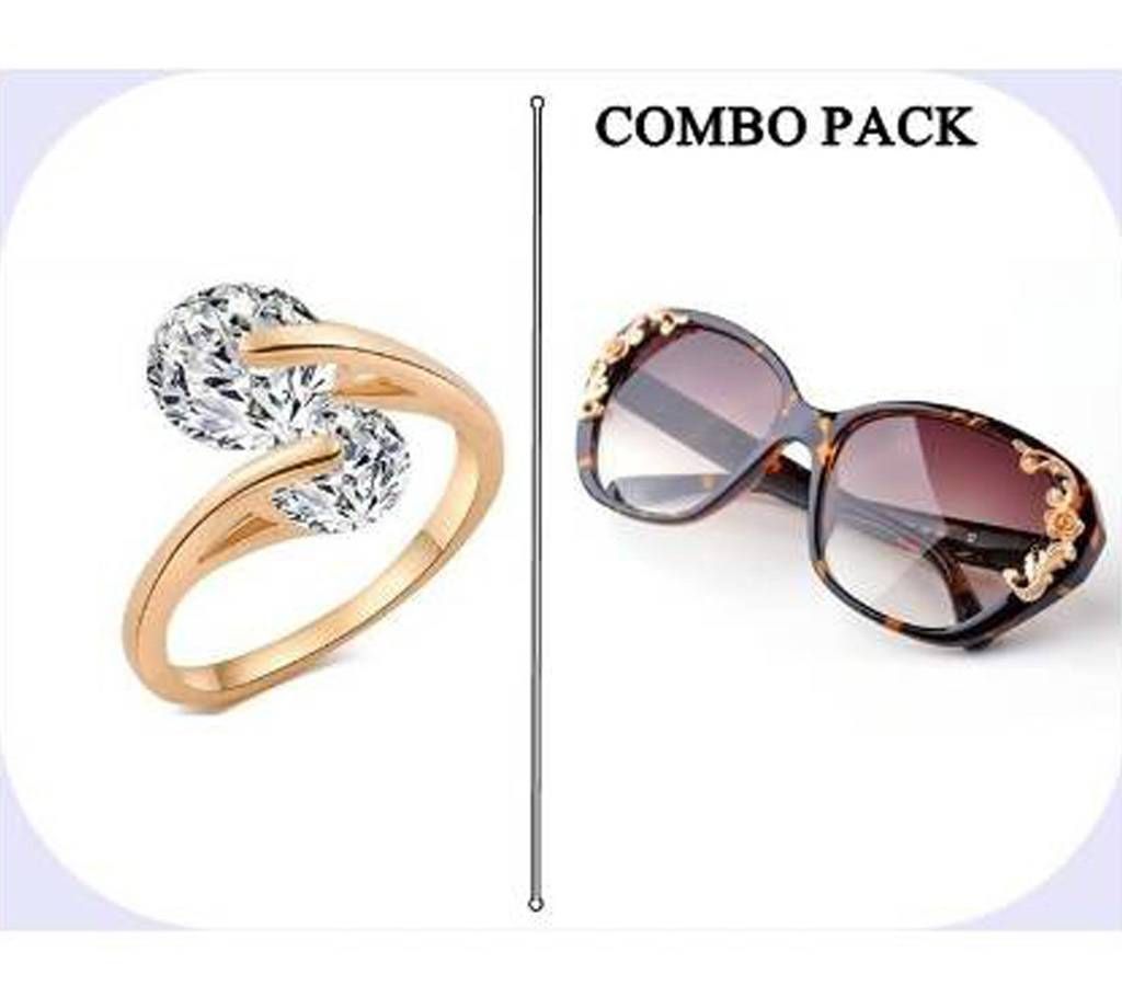 Combo of Rose Gold Plated Finger Ring & Women Sunglass