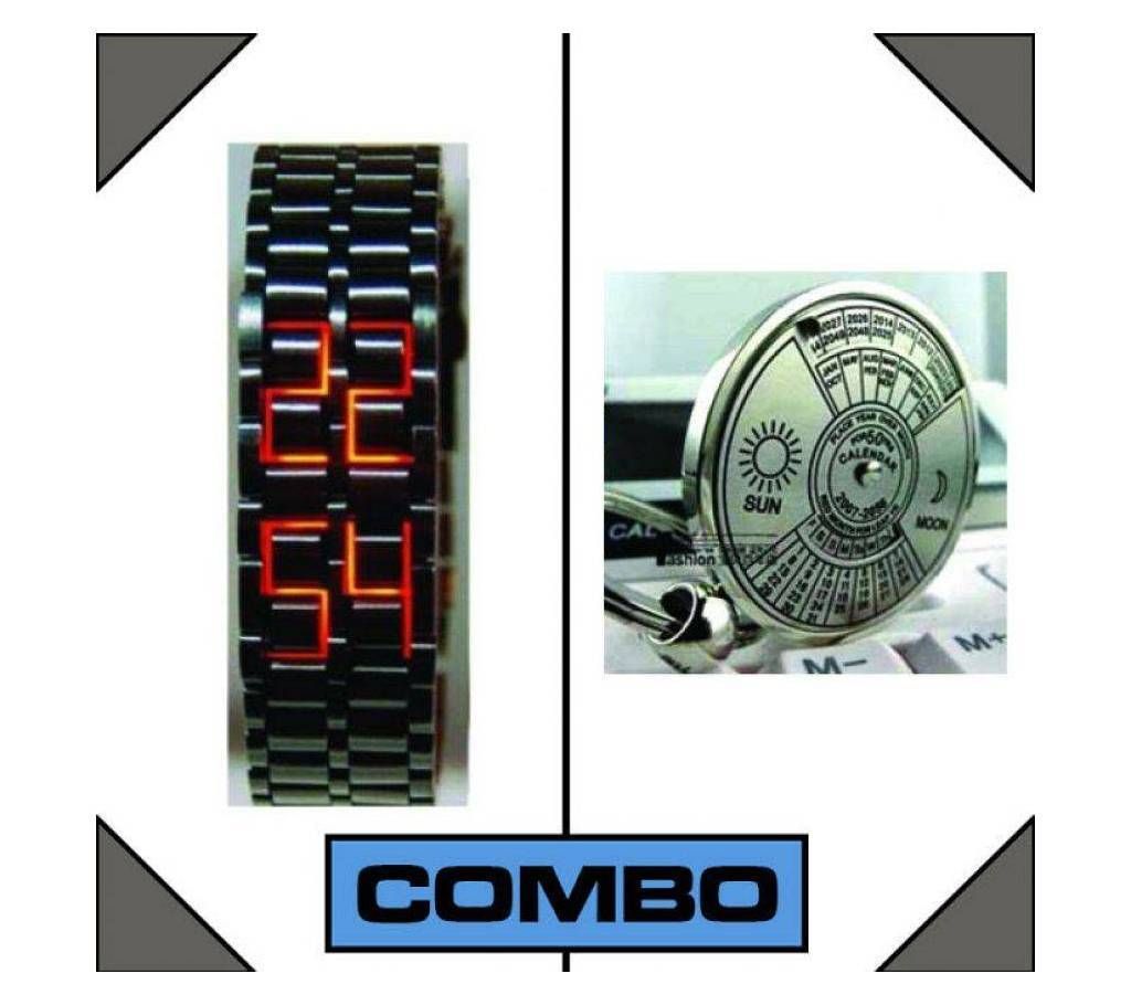 Wrist Watch and 50 Year Calendar Key Ring Combo