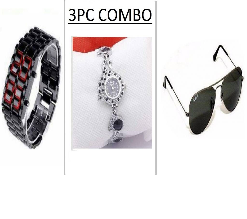 LED Samurai Bracelet Watch + Peacock Watch For Women + Ray Ban (Replica) Sunglasses