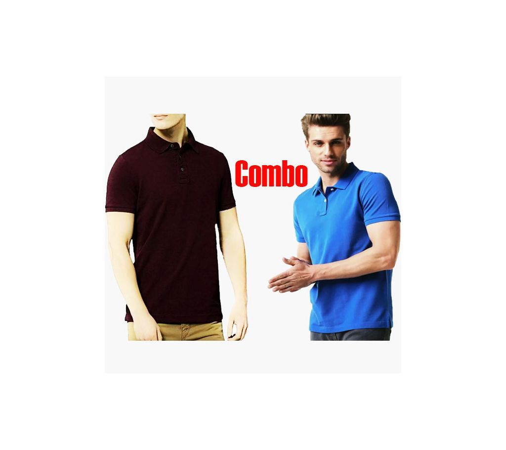 2 pcs cotton polo shirt Combo offer  -magneta and Blue