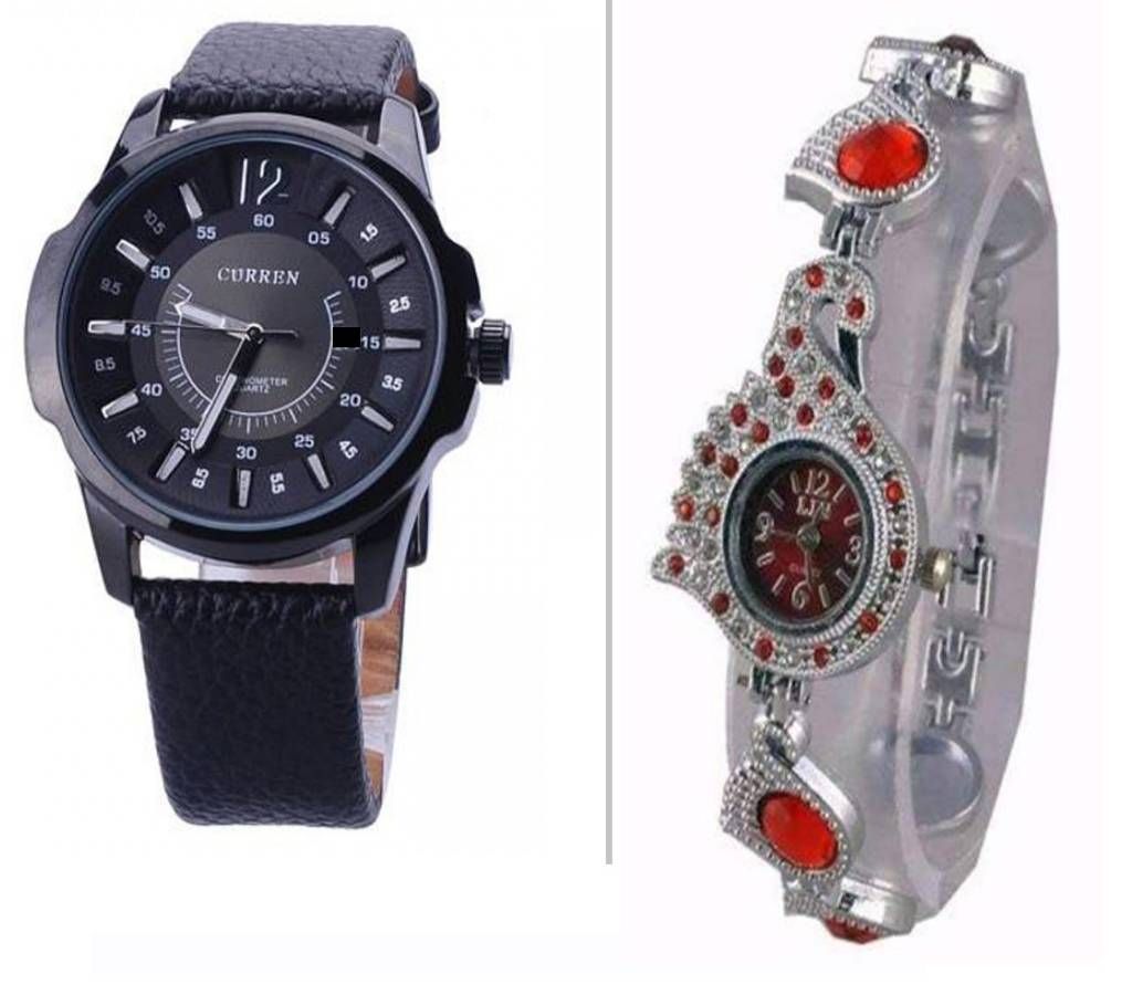 Curren Menz Rist Watch & PEACOCK Watch for Women Combo 