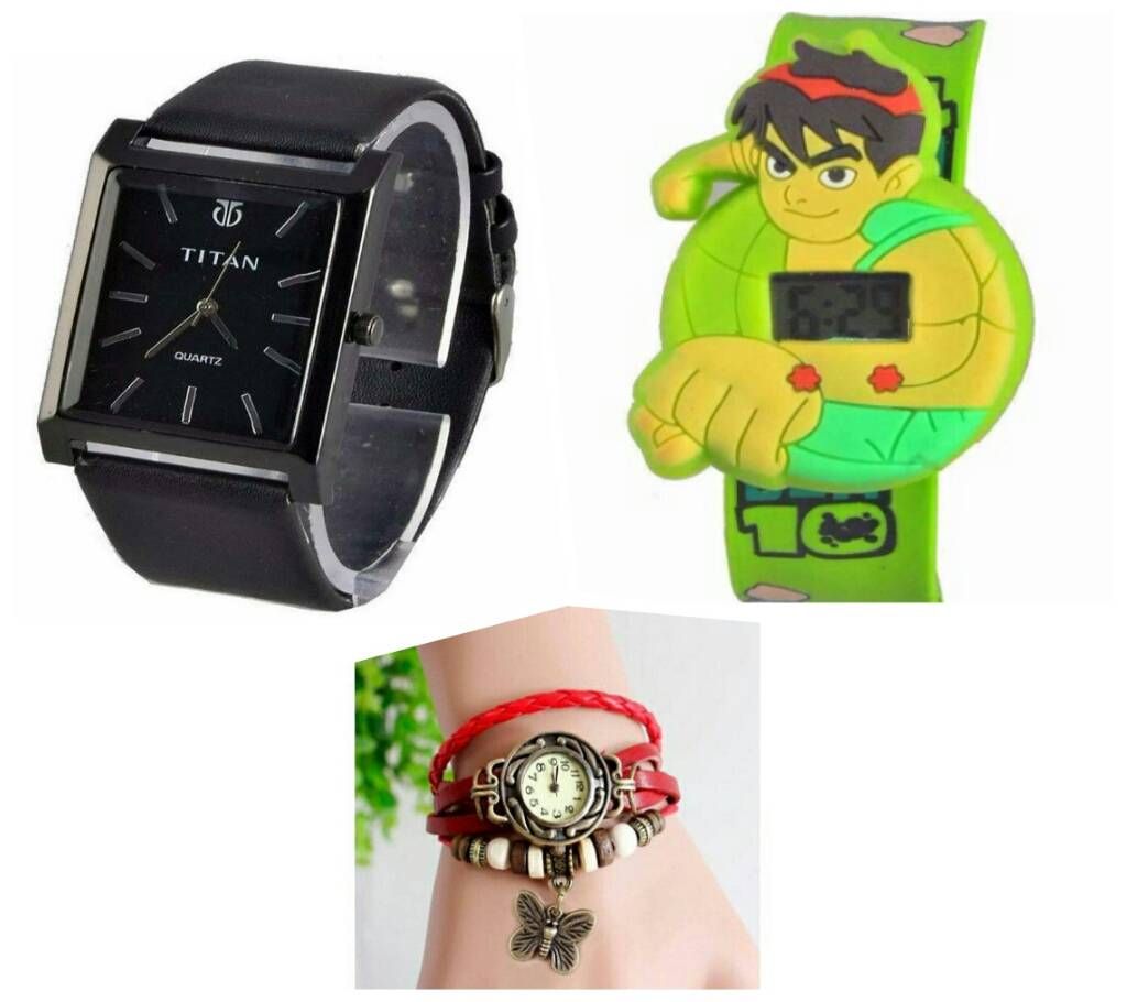 Titan Gents Watch Ladies Bracelet Watch & Kids watch combo