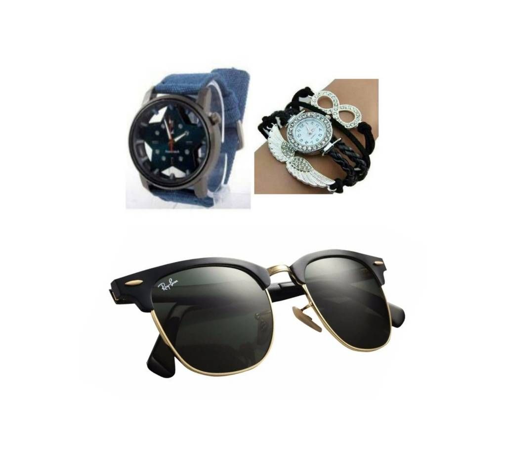 Gents and ladies watch+ gents sunglasses combo 