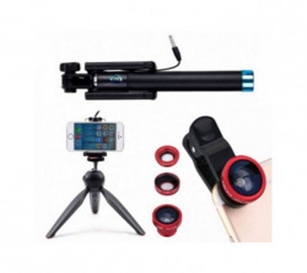 Combo of Selfie Stick+YunTeng Tripod & Clip-on Lens