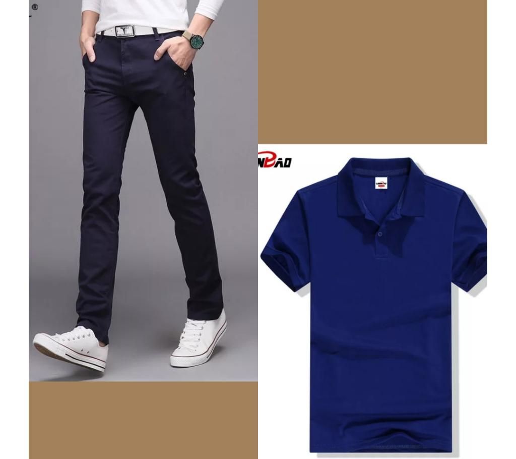 Gabardine Pant + Half Sleeve Cotton T Shirt For Men Combo Offer 