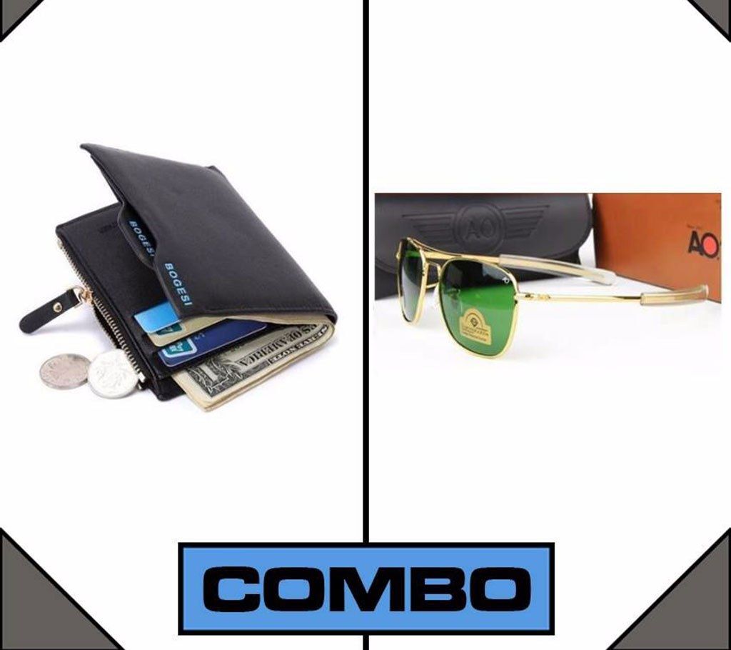 Combo Of Bogesi Leather Black Men's Wallet + AO Sunglasses for Men. 
